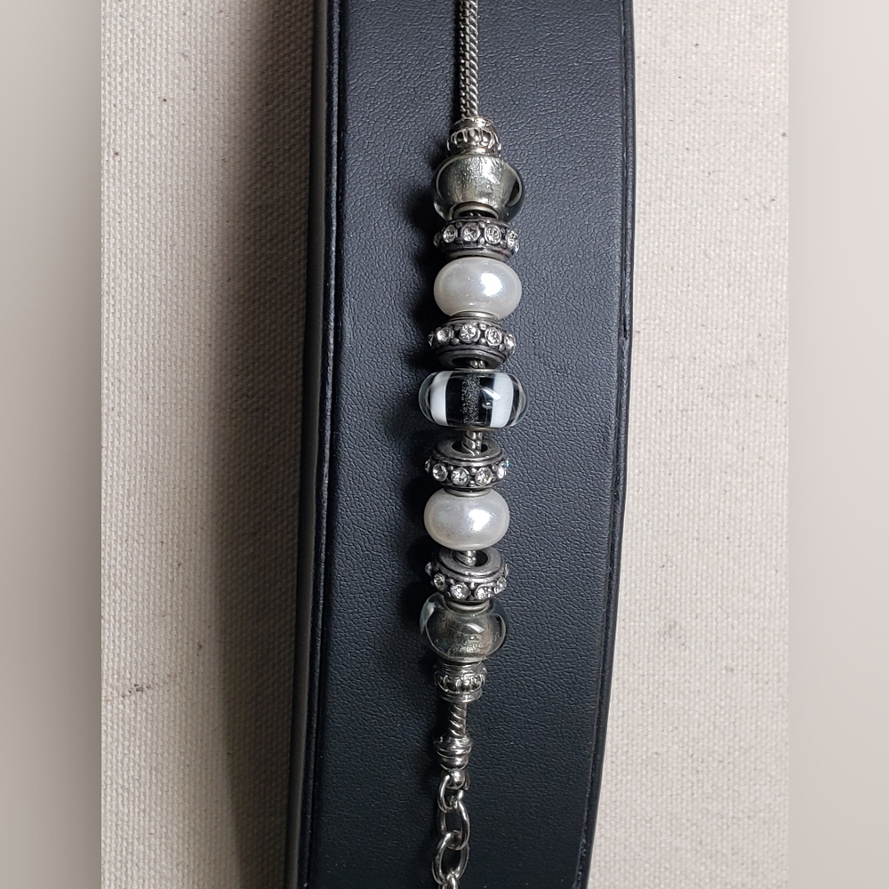Glass Charm, Silver & Crystal Bracelet View 2